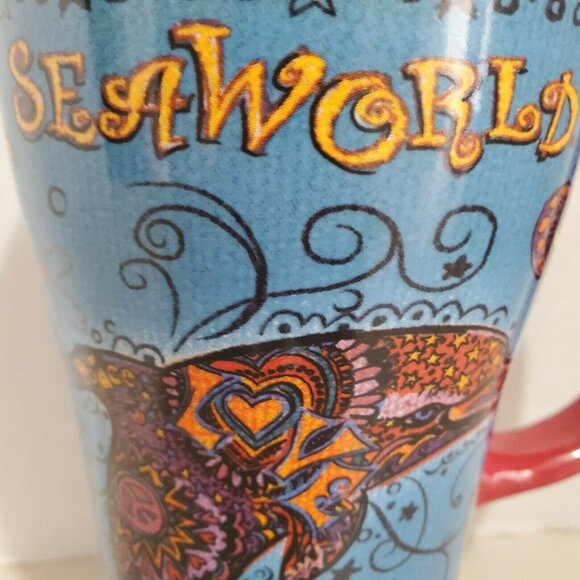Seaworld Dolphin Ceramic Coffee Mug 16oz Blue Red butterfly star artistic design - Picture 10 of 11